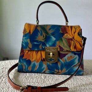 Patricia Nash Leather Chauny Floral Satchel Marigold Harvest Crossbody